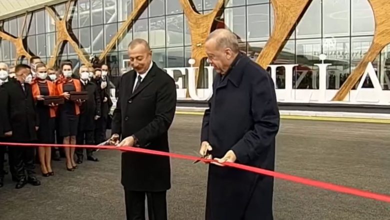  Cumhurbaşkanı Erdoğan ile İlham Aliyev, Füzuli Havalimanı’nı açtı