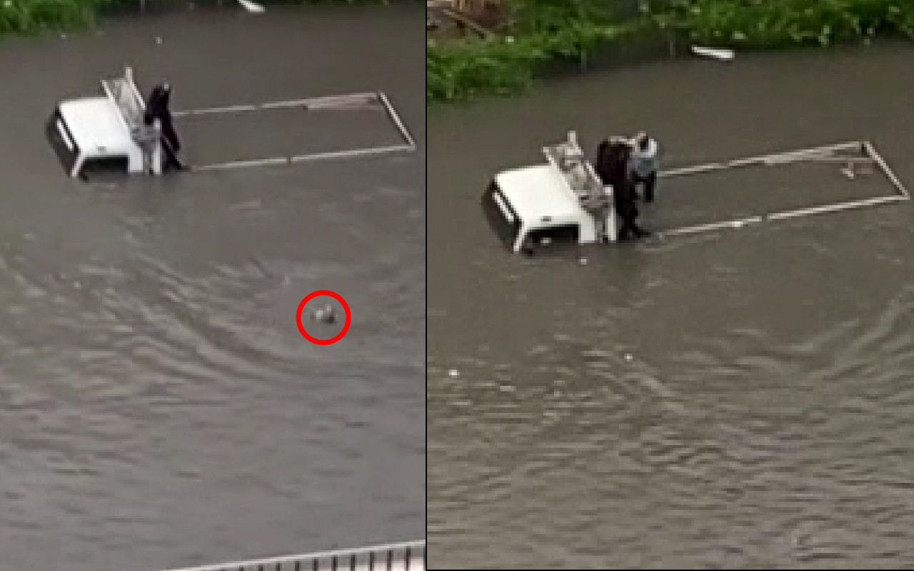  Ankara’da yağmur yağışı sonrası yollar havuza döndü! Halatla kurtarıldı