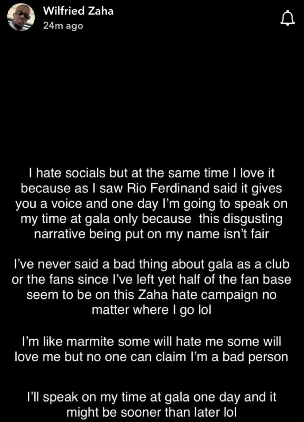 Zaha'dan Dikkat Çeken Galatasaray Açıklaması 1 e - Zaha'dan Dikkat Çeken Galatasaray Açıklaması